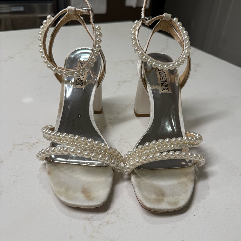 Badgley Mischka White Strappy Heels with Ankle Straps